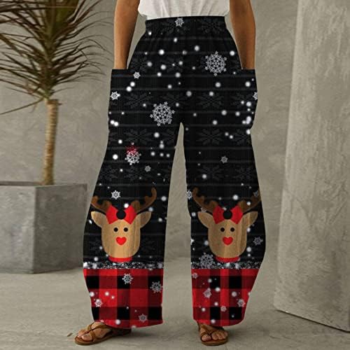 ДСОДАН Божиќни жени широки панталони за нозе Божиќни графички печатени високи половини лабави јога панталони обични панталони