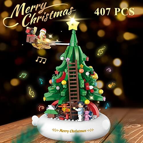 Олтлиунх елка зграда сет DIY Божиќни пријатели поставени градежни блокови Бонсаи дрво Божиќ сет ротирачки музички кутија креативен фестивал подарок
