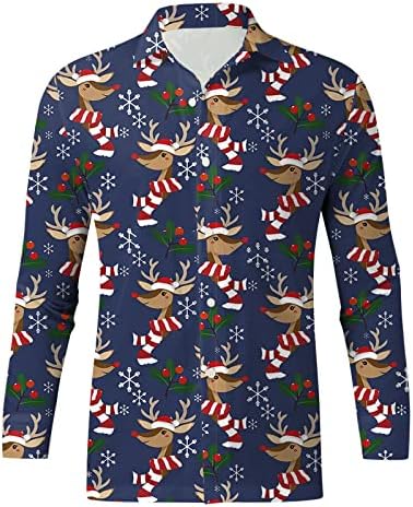 Wocachi Божиќни кошули со долги ракави за мажи, машки Божиќни кошули Дедо Мраз за забава за забава на забавата на Хавајски кошули