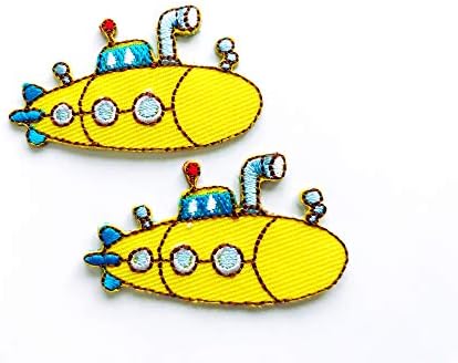 Сет од 2 мали мини жолти подморници Симпатични закрпи за лого на цртани филмови шијте железо на везена апликација знак знак за лепенка
