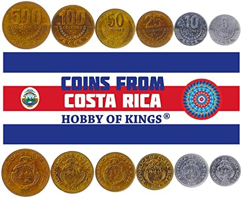 6 Монети Од Костарика / Костарика Колекција На Монети Тико 5 10 25 50 Сантимос 1 2 Колони | Циркулирани 1965-1980 | Ловоров Венец | Брод