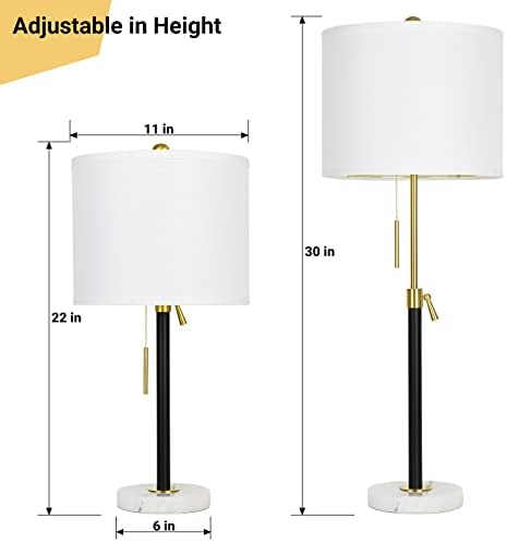 Табели за ламби и сет на подни ламби од 3: Прилагодливи црни златни ламби со висина со лабави од бела ткаенина и мермерна основа