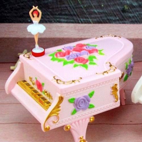 Zhyh Pink Piano Music Box LED светло музичка кутија за накит ротирачки балет девојки музичка кутија роза музика кутија роденденски