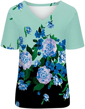 Дами блуза есен лето 2023 година со кратки ракави памук против вратот цвет графички врвен маица за тинејџери 1W 1W