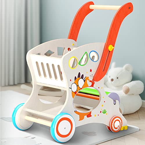 Детска количка за купување дрвена бебе пешачка бебешки притисок за учење пешачење за деца прилагодлива висина на рачката
