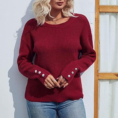 Женски џемпери за пулвер есен цврста боја со долга ракав пулвер плетен џемпер симпатични џемпери