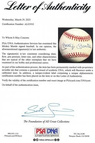 Mickey Mantle потпиша безбол автограм Auto PSA/DNA AL01910 - автограмирани бејзбол