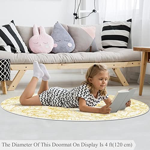 Llnsupply 5 ft круг килим за игра со низок куп, жолти цвеќиња сино бебе ползи подни душеци игра игра ќебето новороденче деца тепих