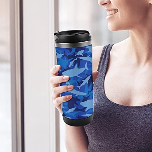 Сина камо ајкула патува чаши со кафе со капаци со капаци од не'рѓосувачки челик со шише со двојна wallидна вода