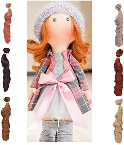 Додатоци за кукли со кукли со аидола 6pcs, синтетичко влакно влакно перика за коса, висока температурна влакна Имитација волна ролна кукла