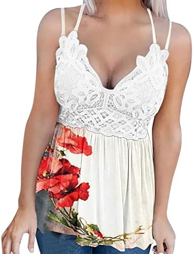 Miashui 49er Top Women летен врв за жени чипка длабоко V вратот Chiffon Cami Top Spaghetti Прилагодливи врвови за жени