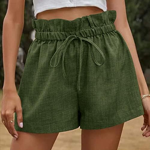 Еластична половината еластична летна кратка панталони Панталони Бермуди шорцеви за жени обични цврсти половини од памук од памук од памук