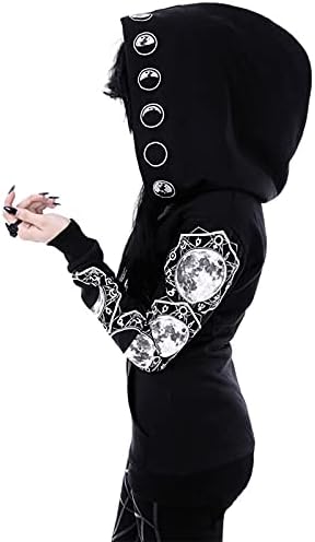 Womenените панк готски џемпер вештерки Месечина долга худи преголема долга ракав патент до качулка