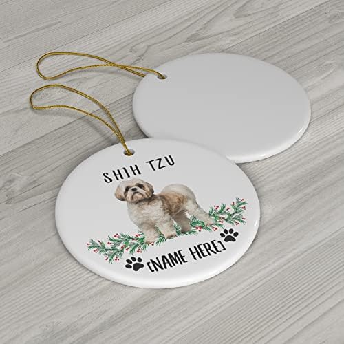 Lovesout Shih tzu бели фауни кучиња подароци 2023 украси за новогодишни елки персонализирани со вашите кучиња Име на керамички круг