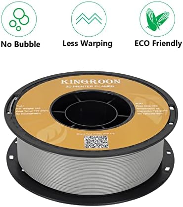Кингроон ПЛА плус （PLA +） 3Д филамент за печатач, димензионална точност +/- 0,03 мм, 1 кг лажица, 1,75 мм ， сиво