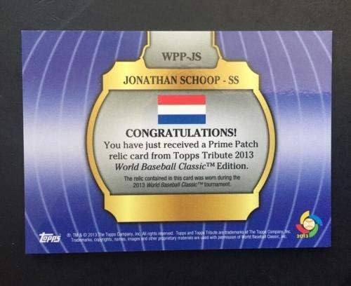 Athонатан Шоп 2013 Topps Tribute WBC игра користена Prime Patch Card SP/122 3 Боја - Бејзбол игра Користена картичка