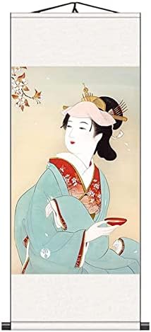 QingXun Wallидни слики Декоративни wallидни уметности јапонски кимоно убавина слика Сликата за скролување подготвено да виси 18 x39