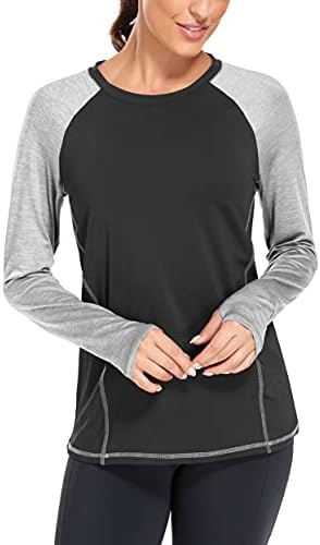 Womenените долги ракави пешачење кошула за дишење на отворено вежбање на палецот на палецот на врвот на врвот