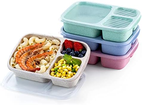 4 Пакет Кутија За Ручек Бенто, Контејнери За Подготовка На Оброци Со 3 Оддели, Кутија За Ручек За Деца, Издржливи Пластични Контејнери За Складирање