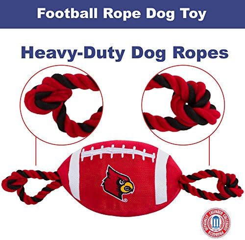 Миленичиња прва NCAA Луисвил кардиналс Фудбалска играчка за кучиња, тешки квалитетни најлонски материјали, силни влечни јажиња, внатрешен крцкач,