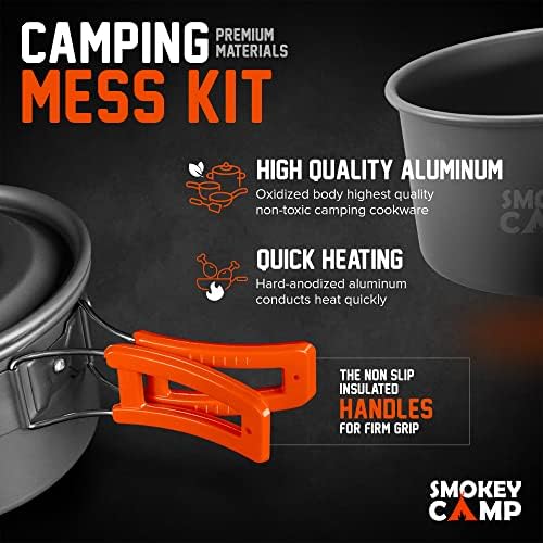 Комплет за готвење со ранец на кампот Smokey - Компактен комплет за кампување за готвење, сите во еден сет за готвење за кампување, комплет за готвење без стапчиња за ка