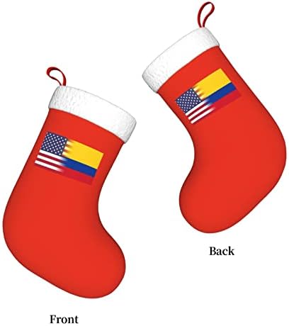 Американско знаме и колумбиско знаме Божиќни чорапи, подароци за одмор на Божиќни празници за украси за семејни празници 18-инчни