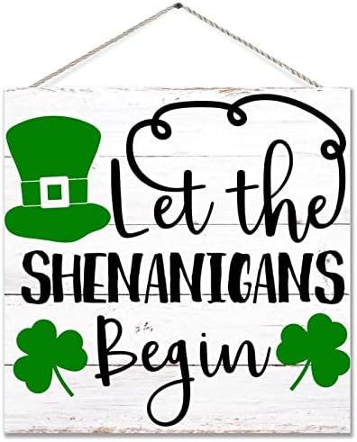 Нека shenanigans започнете рустикален wallиден декор Св.Патрик Ден Дрво знаци Ирски декор Дескрин Дрво знак Фарма куќа Дрвена плакета кујна