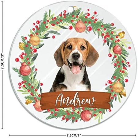 Персонализирано куче Божиќен венец, чист круг акрилик Божиќен украс за lубител на кучиња, празник Сегашно украсување за подароци за новогодишна