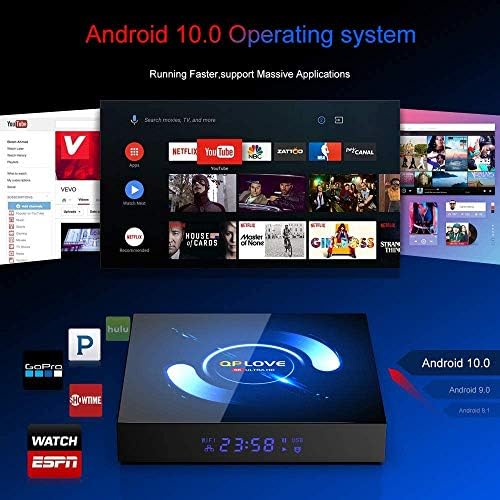 Андроид 10.0 ТВ -кутија, Android Box Ultra HD 3D 6K 4GB RAM 32 GB ROM паметен ТВ кутија, Quad Core 64 Bit Dual WiFi 2.4G 5.0G/H.265/100M