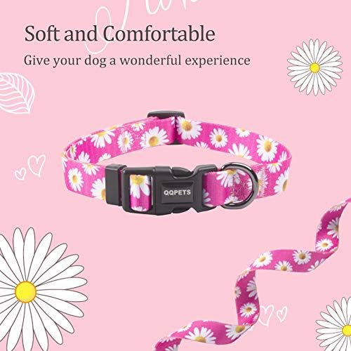 QQPETS Прилагодлива јака од меко куче: Печати цвет розово разнобојно слатки обрасци за XS мало средно средно девојче момче момче кученце шетање