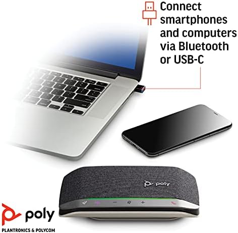 Poly - Sync 20+ Bluetooth звучник - Личен преносен звучник - USB -C Bluetooth адаптер - Поврзете се со вашиот компјутер/Mac/мобилен телефон - работи со тимови, зумирање и повеќе