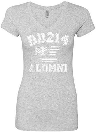 DD214 Алумни потресено американско знаме женско маица V-вратот воен ветеран