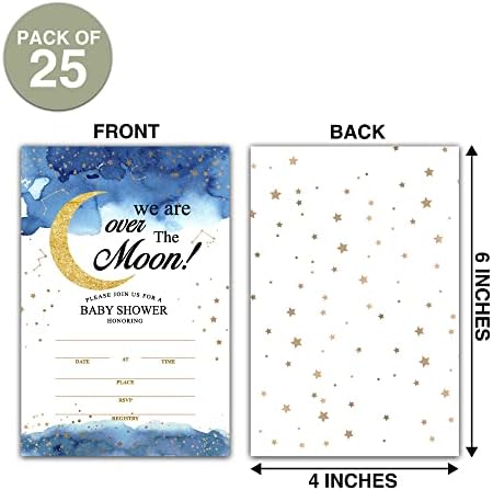 25 дремки картички за покана за туширање за бебиња со коверти - над месечината Бебе пол открива забава за деца - родови неутрални украси за