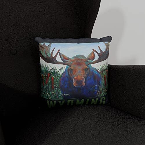 Вајоминг Бул лос платно фрли перница за кауч или тросед дома и канцеларија од нафта сликарство од уметникот Кари Лер 18 x 18.
