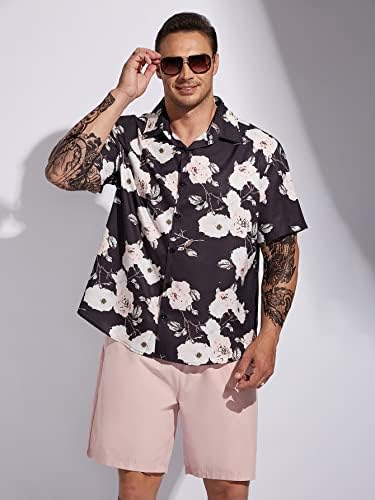 Lubose облека со две парчиња за мажи мажи со цветни печатени кошула и шорцеви