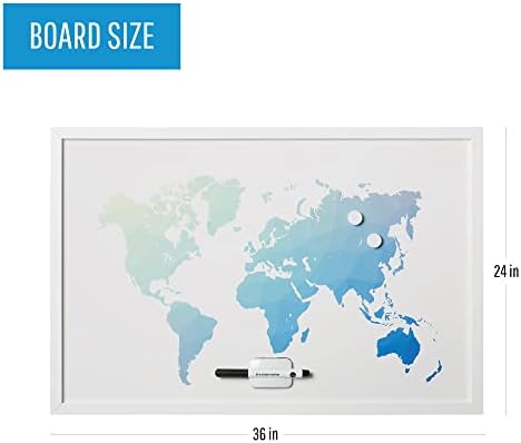 Mastervision магнетна суво бришење светска табла, бела рамка, 24 x 36 инчи