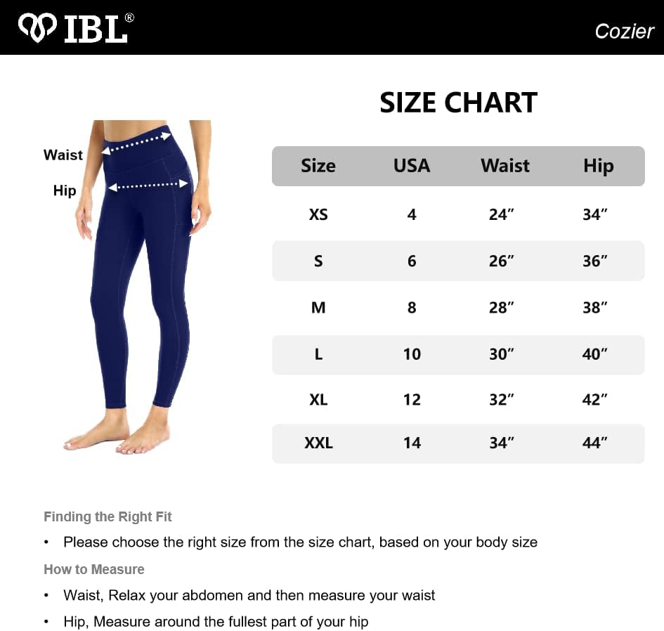 IBL женски спандекс меки хеланки со високи половини јога трчаат панталони со џебови 27 inseam