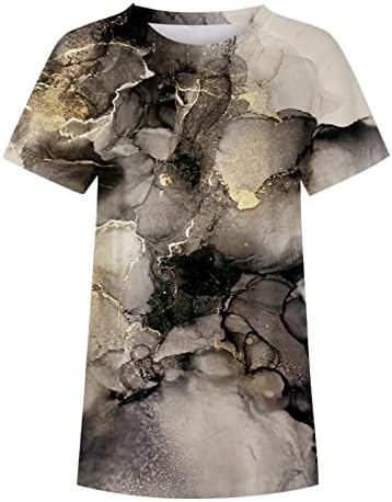 2023 Краток ракав памучен екипаж на вратот на вратот Графички мермер печатење бренд Топ маичка за девојки есен летен блуза L8