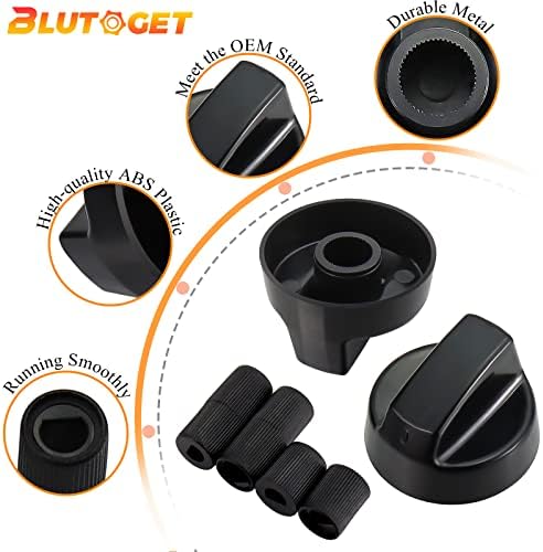 Blutoget 4 пакет црни универзални контролни копчиња со 12 адаптери - компатибилни за опсегот на шпоретот на рерната - Универзални копчиња за шпорети