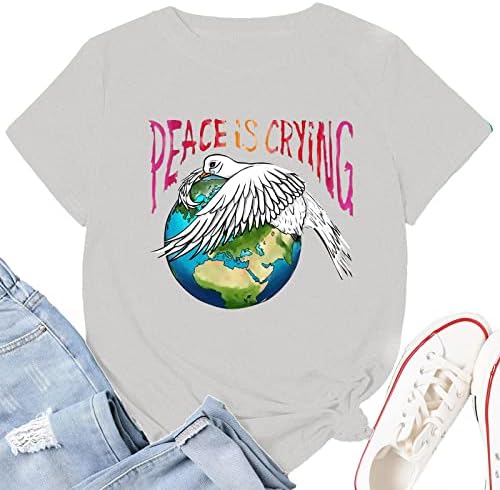 Nokmopo кошули за жени секси обични модни летни лабави печати о-врата шема со кратки ракави маица