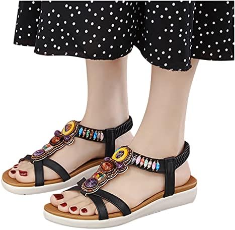 Летни сандали за жени рамни лизгања на сандали кристално римски чевли отворени пети обични дами сандали