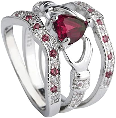 Прстен за жени со големина 8 накит аметист срцев прстен моден коледдаг свадба сет сребро 3 парчиња прстени