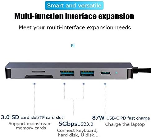 SBSNH USB HUB C Адаптер 6 во 1 USB C ДО USB 3.0 HDMI-Компатибилен ПРИСТАНИШТЕ USB-C Тип C 3.0 Сплитер