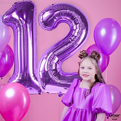 Катчон, Џиновски Виолетов број од 12 балони - 40 Инчи | 12-Ти Роденденски Украси За Девојчиња | Виолетови Украси За Роденден | 12-Годишни