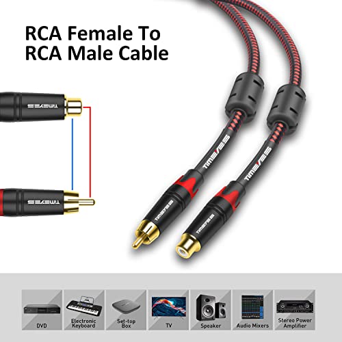 Timeyes RCA до RCA кабел 10ft, кабел за кабел за адаптер RCA, златен позлатен RCA Audio Subiofer Converter Sonirter Wire, RCA машко до RCA Femaleенски Stereo Auxiliariary Cable Home Theater HDTV Amplifier Hifi System Hifi System