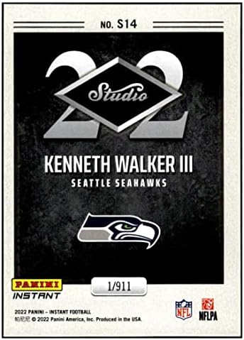 Kenneth Walker III RC 2022 Panini Instant Studio Rookie /911S14 Seahawks NM+ -MT+ NFL фудбал