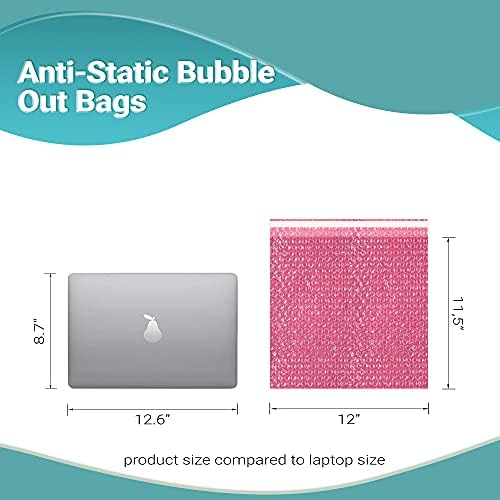 АНТ-статички меурчиња од меурчиња од APQ 12 x 11,5 инчи, пакет од 25 розови торбички за меурчиња за заптивка, водоотпорни PE анти