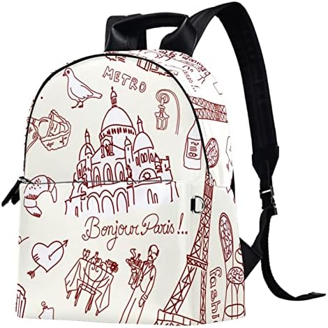TBOUOBT кожен ранец за патувања со лесен лаптоп лесен ранец за жени мажи, гроздобер цртање Париз Ајфел кула