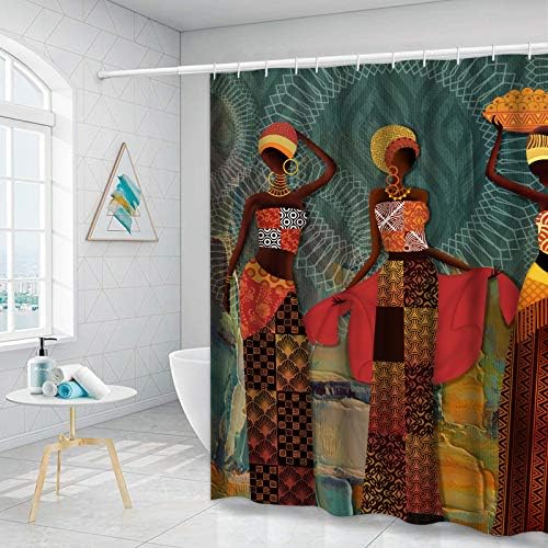 Икфашони Црна Девојка Туш Завеса Африкански Египетски Жени Туш Завеса За Бања Афро Жени Бања Завеса со 12 Куки, Ткаенина Африкански Дама Бања