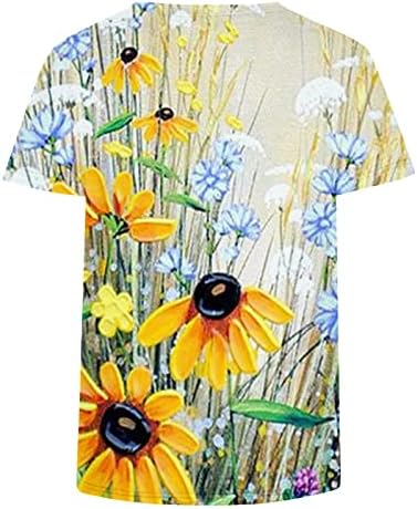 Цветни блузи за жени-жени 2022 летни обични маици со екипаж на екипажот на кратки ракави на врвови блуза симпатична маица